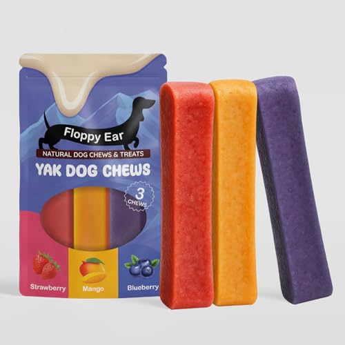 Himalayan Yak Chews for Dogs Large Size | 3 Flavours: Strawberry Mango Blueberry | Natural Long-Lasting Dental Treats | Gluten-Free No Rawhide | Floppy Ear Brand
