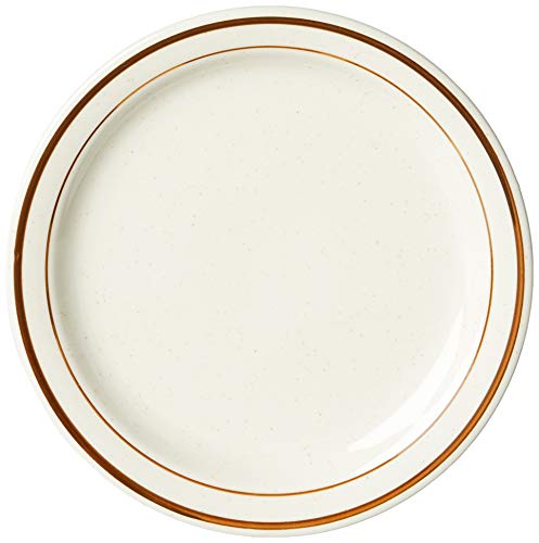Cac China Az-16 Arizona 10-1/2-Inch Brown Rim Brown Speckled American White Stoneware Round Plate, Box Of 12 #TOP1