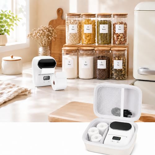 Image of Boobowl Hard Case for Phomemo M110 /M110S Label Maker, Case Only | Organized Label Roll Storage, Mesh Pocket for Charging Cable, Home Office Inventory, Small Business - White