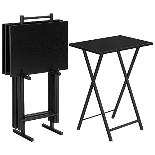 Image of HOOBRO Folding TV Tray Tables, Set of 4 TV Trays with Storage Rack, Industrial Side Table for Eating at Couch, Foldable Snack Table for Small Space, Easy Assembly, Black BK50BZ01