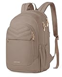 LIGHT FLIGHT College Backpack for Women Travel, 15.6" Laptop Backpack with USB Charging Hole, Water Resistant, Large Capacity, Daypack for Work, Casual Computer Bags, Champagne
