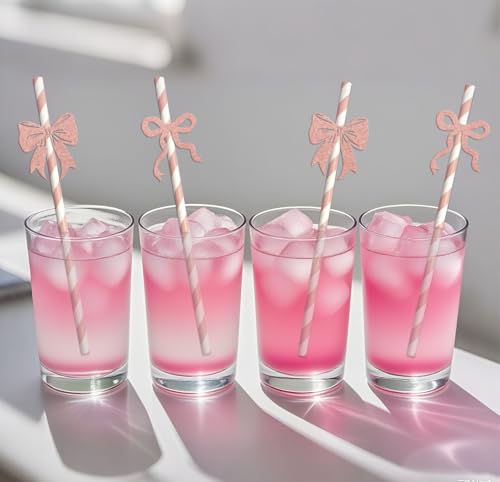 24 pitillos de papel con lazo rosa para fiestas miniatura 6