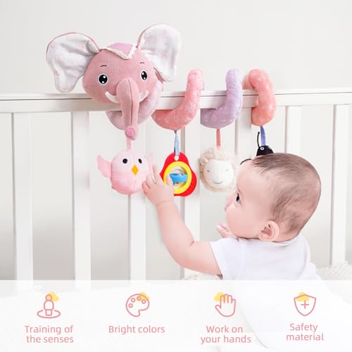 Image of Koty Newborn Car Seat Toys, Stroller Toys for Babyies 0-6 Months,Infant Activity Spiral Plush Toys Hanging - Carseat Stroller Crib with Musical Rattle Toy for Boys Girls 0 3 6 9 Months