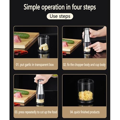 اداة تقطيع الثوم من ريان - هراسة يدوية مع قطعة ثوم مهروسة من الستانلس ستيل - سهلة التنظيف للمطبخ والمنزل