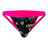 Pali Sexy Mens Gay Jockstrap Rainbow Flag Heart Peace LGBTQ Pride Print Underwear (Large, Neon Pink)