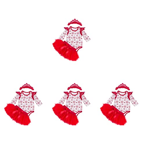 Toddmomy 4 Juegos Traje De Pelele Bordado Falda De Tul Recién Nacida Tutú Rojo Recién Nacido Tutú Recién Nacido y Diadema Tutú Rojo Infantil Bebita Enrejado Algodón Calcetines Navideños