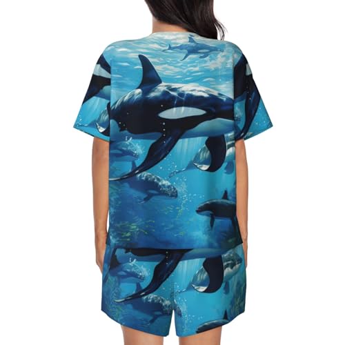 Pijama de manga corta para mujer conjunto ligero de ropa de dormir casual verano orcas 5