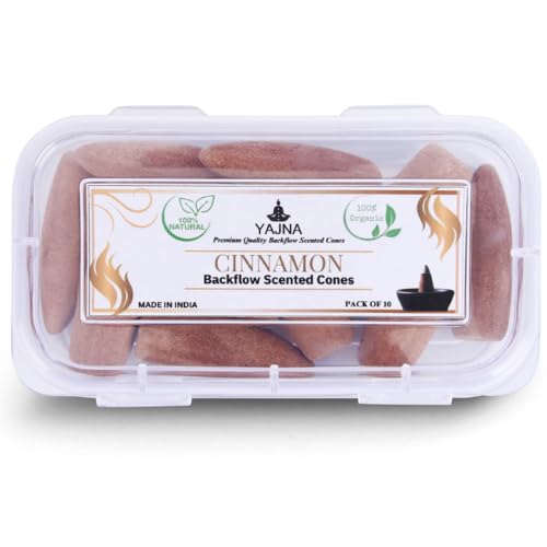Yajna Cinnamon-100%-Natural-Incense-Backflow-Cones-for-Waterfall Handmade-Organic-Chemicals-Free for-Purification-Relaxation-Positivity-Meditation The-Best-scents-10-Count