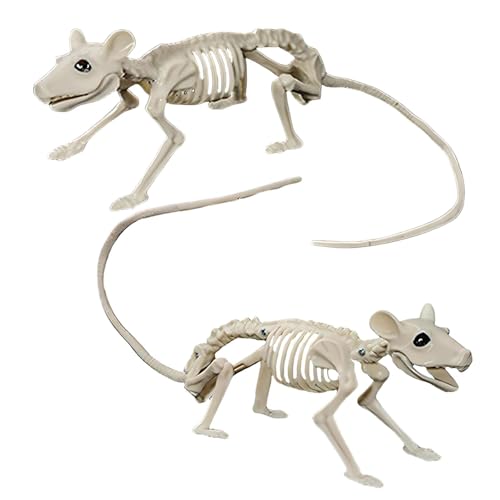 JIEFULL Rat Skeleton Animal Halloween Decorations Large Outdoor Realistic Mice Mouse Bones Plastic for Yard for Party Decor Graveyard Creepy Haunted House Prop(2 Pcs)