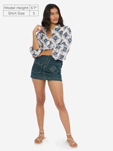 Image of The Souled Store Ikat Twist Women and Girls Long Sleeves Collared Neck Button Front Multicolor All Over Printed Cotton Boyfriend Shirts