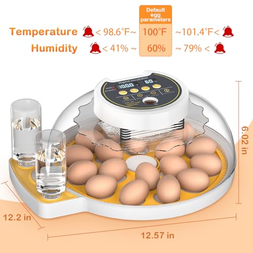 18 Egg Incubator with Automatic Egg Turning and Humidity Control, 360° View Auto Water Adding, Egg Candler Incubators for Hatching Eggs for Chicken Ducks (Orange)