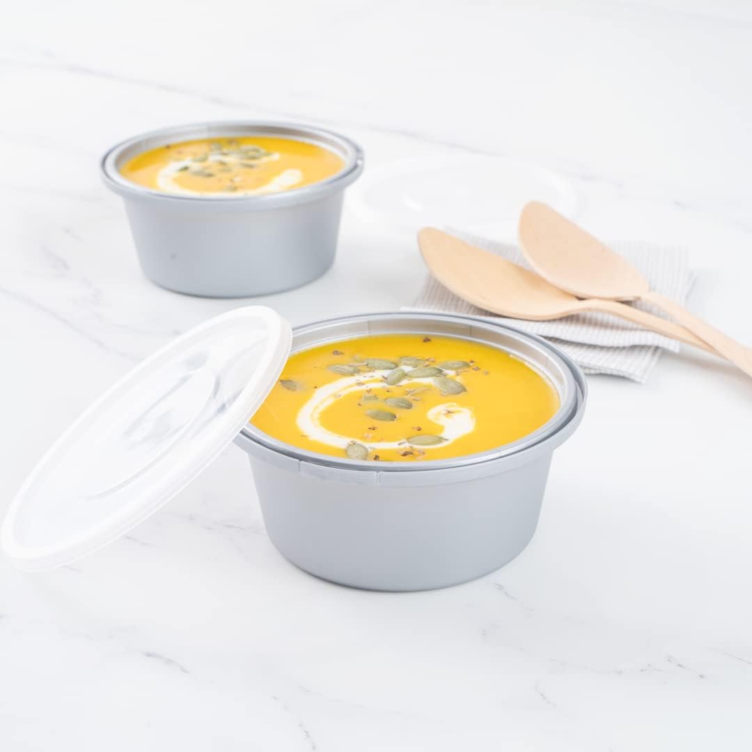 Restaurantware Futura 8.5 Ounce Meal Prep Bowls With Lids 100 Tamper-Evident To Go Bowls - Microwavable Disposable Silver Plastic Food Containers With Lids