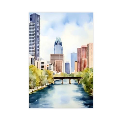 Aquarelle d'Austin Texas sur toile pour créer une ambiance chaleureuse au bureau