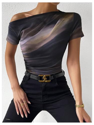 SOLY HUX Women's Off The Shoulder Tops Tie Dye Short Sleeve Going Out Tees Ruched Summer T-Shirts3