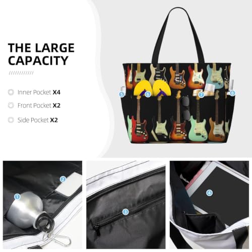 Bolsa ligera de viaje espaciosa con motivos de guitarra para camping y playa 5