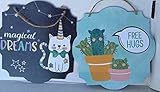 SG - (2) 'Magical Dreams' & 'Free Hugs' signs Unicorn kitty Cat and Cat-Cactus in a whimsical picture display of endearment Love lives on