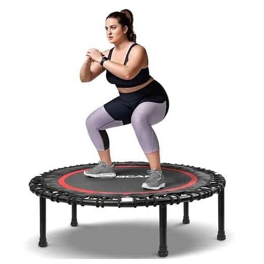 BCAN 40" Foldable Mini Trampoline, Silent Bungee Cord, Stable & Quiet Exercise Rebounder for Kids Adults Indoor/Garden Workout Max 450 LBS - Red