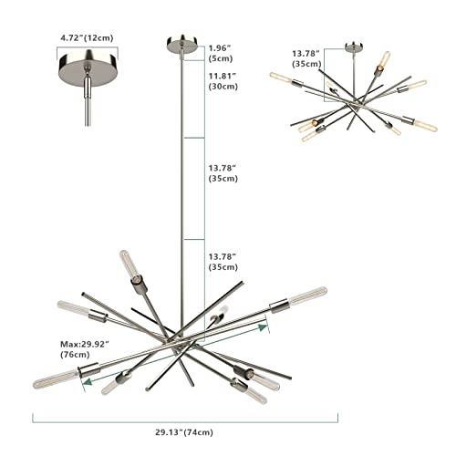 Modern Brushed Nickel Sputnik Chandelier, 8-Light Mid-Century Vintage Adjustable Silver Pendant Light Fixture Industrial Metal Chrome Ceiling Light For Kitchen Island Dining Living Room Hallway #TOP3