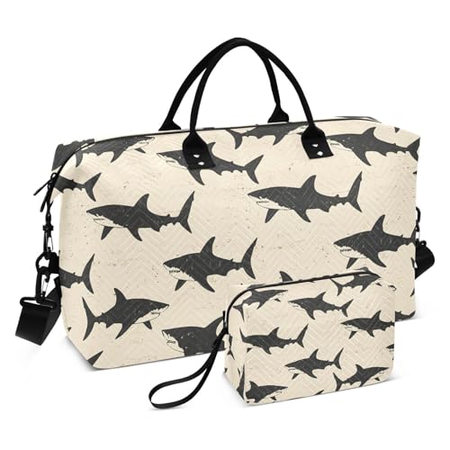 Duffel Bag Set for Travel Gym Sport, Weekender Bag Carry on Overnight Bags for Women Men-Vintage Fish Print