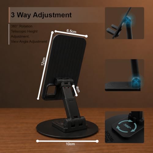 Image of iVOOMi 360 Rotating Mobile Stand for Desk, Adjustable Foldable Phone Holder with Anti-Skid Design, Metal Mobile Stand for Smartphones, Tablets & iPad