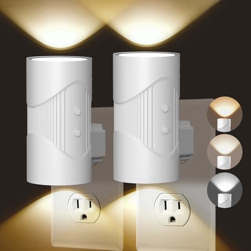 Image of easuntec Night Light, Night Lights Plug into Wall, Warm Led Night Light, Dusk to Dawn Light Sensor, 3 Light Modes, Dimmable Night Lights for Bedroom Bathroom Hallway Kitchen Stairs (White, 2 Pack)