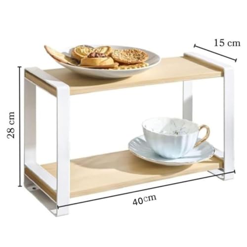 Image of 2 Tier Wooden & Metal Spice jar Masala Rack Organizer | Countertop Storage Stand for Kitchen, Bathroom & Cosmetics | Space-Saving Multi-Purpose Rack (White & Beech)