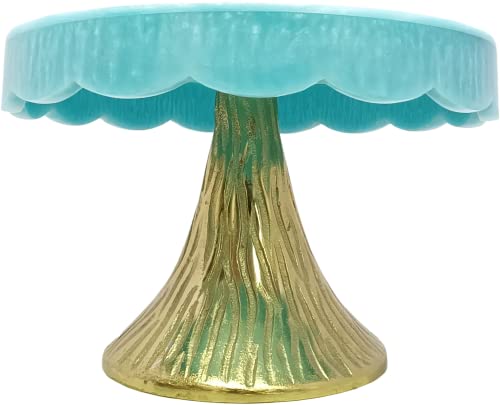 Image of Blue Resin Stylish Vintage Turquoise & Gold Cake Stand for Weddings, Birthdays, and Parties - Elegant Dessert Display