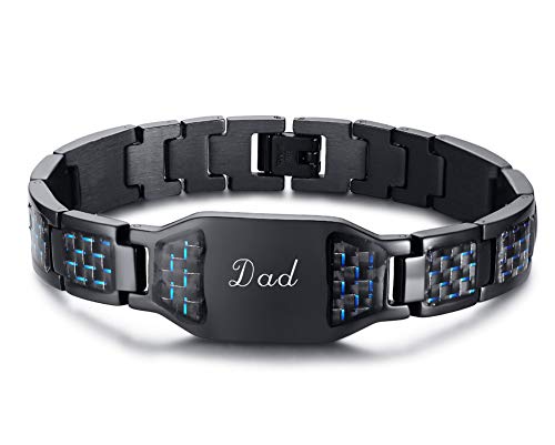 MPRAINBOW - Pulsera de acero inoxidable para hombre, diseño de Papá con incrustaciones de fibra de carbono, color negro Cover