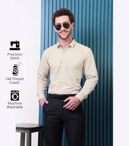 Image of CONTRARY Men's Pure Cotton Solid Stylish Casual & Formal Wear Shirt | Stylish Regular Fit Full Sleeve Comfortable Office Party Trendy Shirt - Multi Color