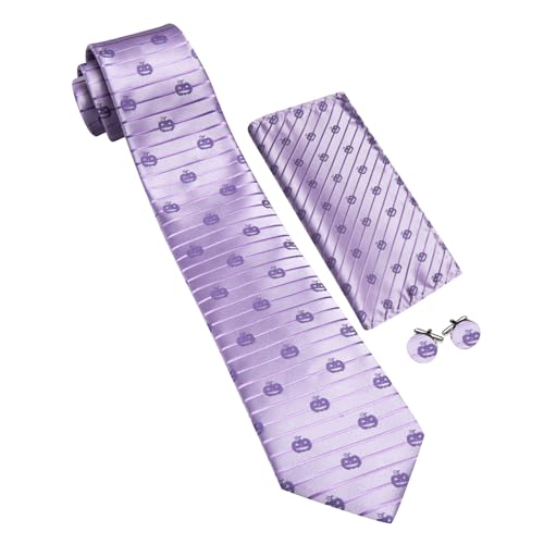 Image of Barry.Wang Man Tie Sets Pumpkin Extra Long Necktie Silk Woven Handkerchief Cufflinks Festival Party Gift Lilac