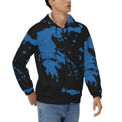 Sweat à capuche thermique homme veste zippée motif carte de la Grèce