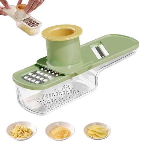 多機能にんにくグラインダー、ミニスライサー手動グラインダー、3 in 1 生姜・にんにくおろし器、握りやすいハンドヘルドチョッパー(コンテナ付き)、家庭用・業務用に最適,Green