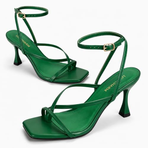 Image of Women's Strappy High Heels Sandals Square Open Toe Ankle Strap