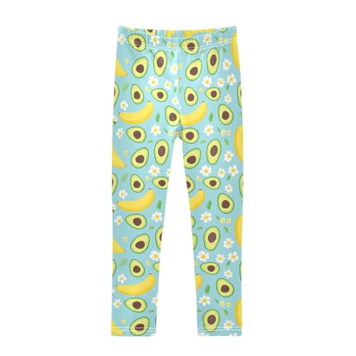 ALAZA Girls' Leggings Children's Yoga Pants Skinny Printed Dance Avocado Banana Flower Comfortable 4T