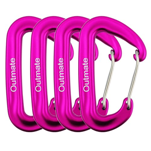 Outmate 12kN 3.2"x2" Heavy-Duty Carabiner Clips - Durable, Lightweight Aluminum Alloy Carabiners for Hiking, Camping, Keychains, Dog Leashes, Hammocks & More(Wire gate,4 Pink)