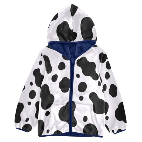 Cow Print Black Spots Toddler Fleece Jacket Girl Boys Hooded Fleece Jacket Coat Warm Outwear Zip-up 3-10T