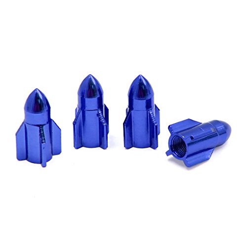 Ruilogod 4pcs azul cohetes diseño coche automóvil rueda neumático válvula polvo a prueba de polvo c sobre gorras