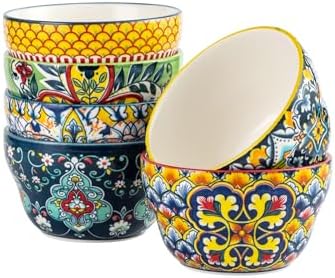 HENXFEN LEAD Bouillon Cups 8 Oz, Small Bowls for Dessert, Yogurt, Dips, Ice Cream, Dipping Sauce Bowls Set of 6, Microwave & Dishwasher Safe – Bohemian Style
