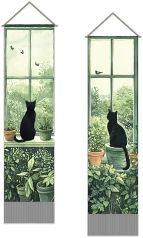 SUPERDANT 2PCS Window Black Cat Tapestry Modern Greenery Wall Han...