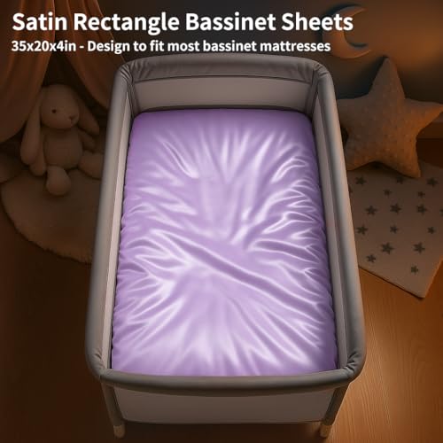 Image of Satin Bassinet Sheet, Great for Baby Hair, Soft Silk Feeling Sheet for Rectangle Cradle Bassinet Mattress Pad, for Girls Gift Newborn and Infant(Purple)