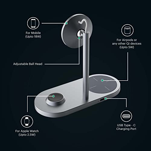 Image of Dailyobjects Surge 3-in-1 Wireless USB Type C Charger for All Qi Enabled Devices with Upto 25W Transmitter Coil-Compatible with Air Pods Pro,iPhone Se /14 /13 /12 /11 Series & All QI Enable Phones-Silver