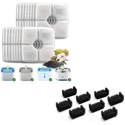 VinDox Cat Water Fountain Filters, 16 Pack+8 Replacement Sponges for 84oz/2.5L Square pet fountain Flower Cap Cat Fountain on Market, 3 Filtration System Cover