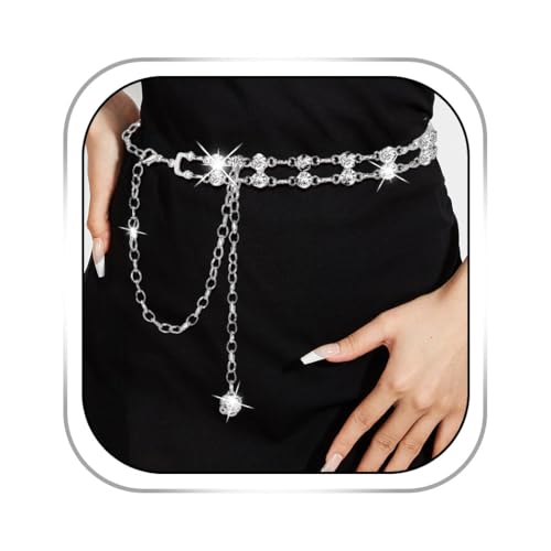 Rhinestone Chain Belts Thin Sparkly Waist Belt Adjustable Crystal Wedding Waist for Women