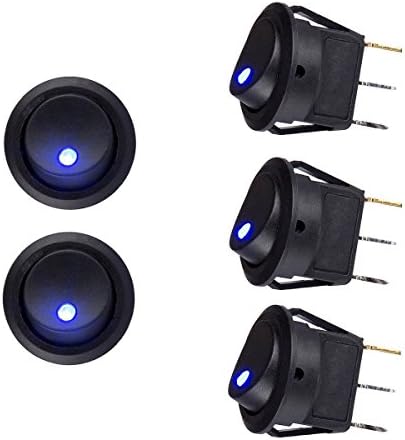 Qiuyan 5pcs Blue LED Illuminated Round Rocker Switch Press Button On/Off 12v 25A Car Van Dash Light for Car Auto Boat Household Appliances
