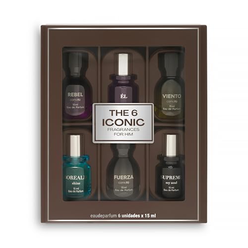 [Lote The 6 fragancias para el Hombre] PACK DE 6 MINI eau de parfum ICONICOS | Rebel, Él, Viento, Borealia, Fuerza, y Supreme [Frascos de 15 ml]