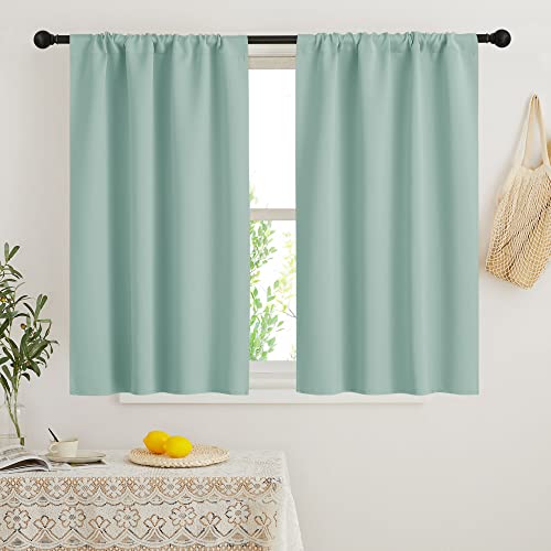 RYB HOME Dorm Curtains Room Darkening, 45 inch Length Privacy Window Treatment Thermal Insulated Covers for Shortage Room Studio Nursery, W34 x L45 inch, 2 Panels, Aqua