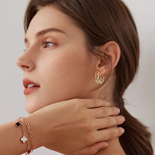 FASACCO Gold Clip on Earrings Retro Gold Chunky Hoop Clip Earrings Twist Triple CZ Clip on Hoop Earrings for Women Non-Pierced Fake Earrings, 9Pairs4