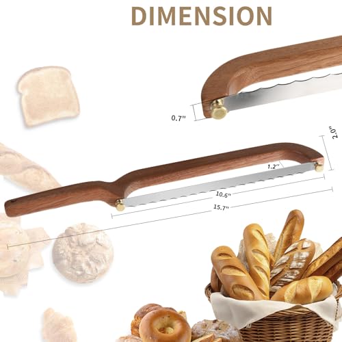 Image of Uprichya Bread Knife for Homemade Bread Sourdough, Wooden Bread Bow Knife for Sourdough, Bread Slicer for Homemade Bread, Bread Saw, Sourdough Bread Cutter, Left-Handed