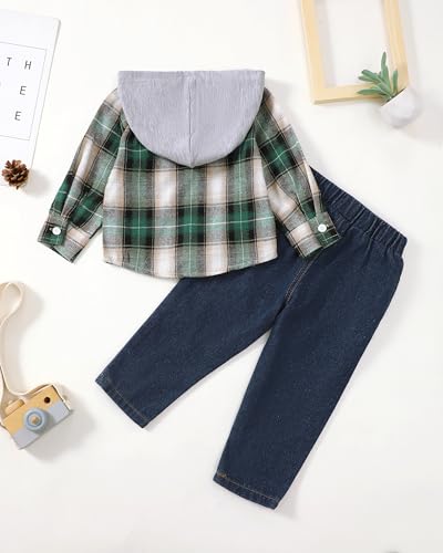 Image of Renotemy Toddler Baby Boy Clothes Denim Outfits Infant Hooded Sweatshirt Jeans Pants Little Boys Clothing