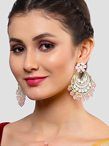 Image of Karatcart Gold Plated Yellow Meena Dangler Earrings for Women